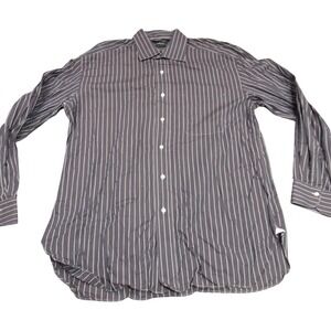 Luigi Borrelli Louis Boston Mens Grey Striped Button Down Shirt Made in Italy 41